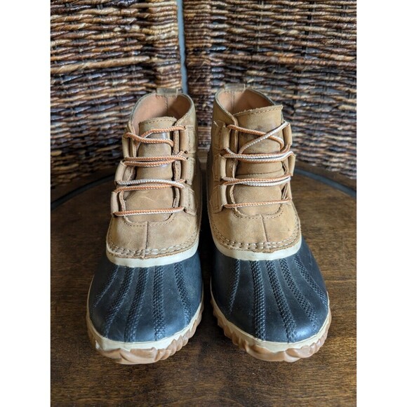 Sorel Out N About Leather Duck Boot Women 7.5 Black Ankle Waterproof Rain Bootie - Picture 4 of 11